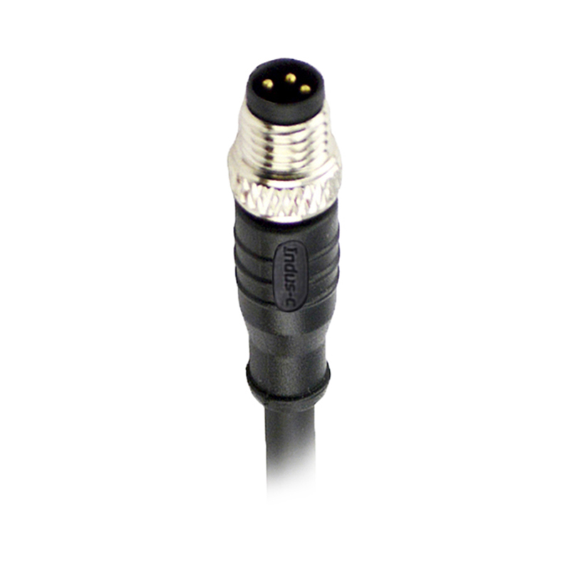 M8 3pins A code male straight molded cable,unshielded,PVC,-10°C~+80°C,24AWG 0.25mm²,brass with nickel plated screw